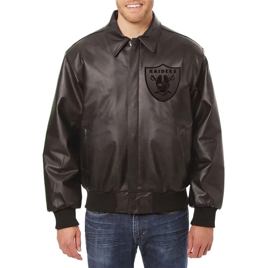 Las Vegas Raiders Black Tonal Leather Jacket