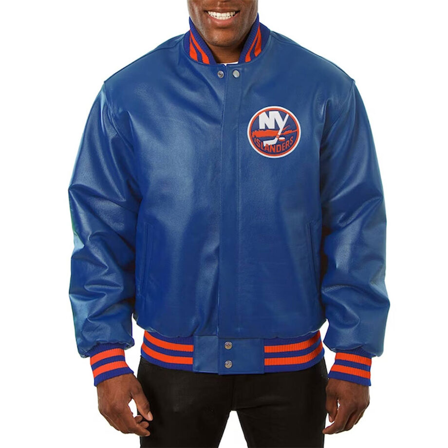 New York Islanders Royal Varsity Leather Jacket