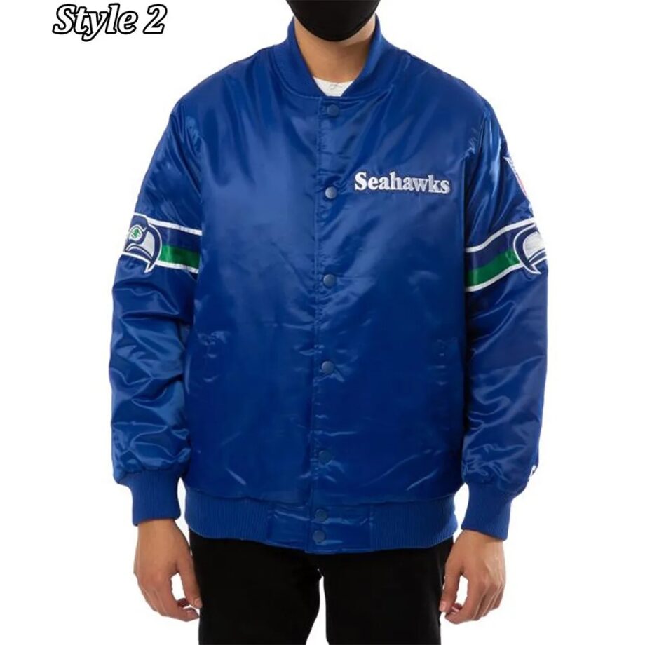 Vintage Seattle Seahawks 80s Blue Satin Bomber Jacket