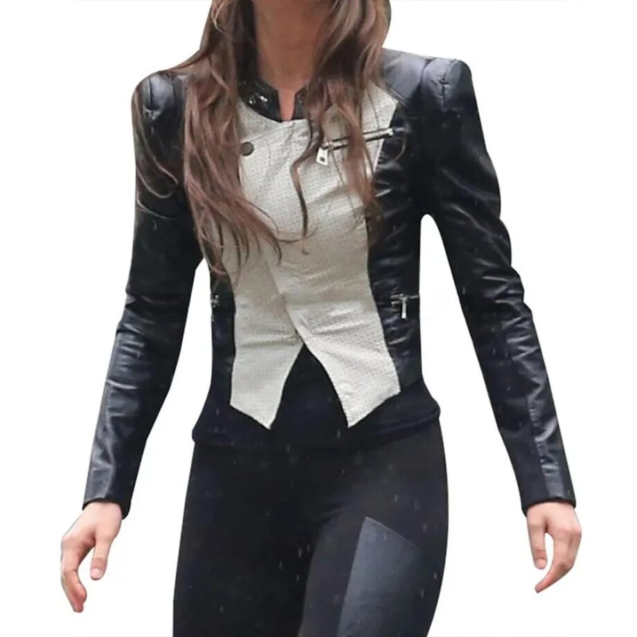 Midori Francis White and Black Leather Jacket