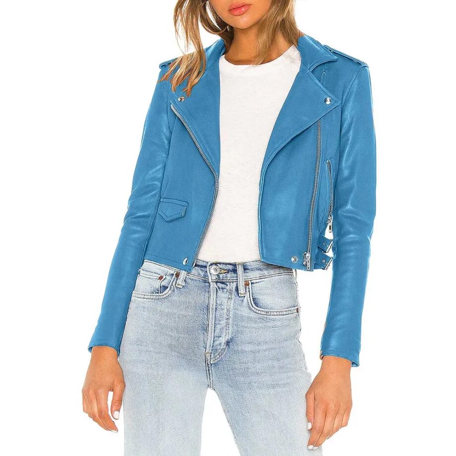 Eve The Talk Blue Leather Jacket